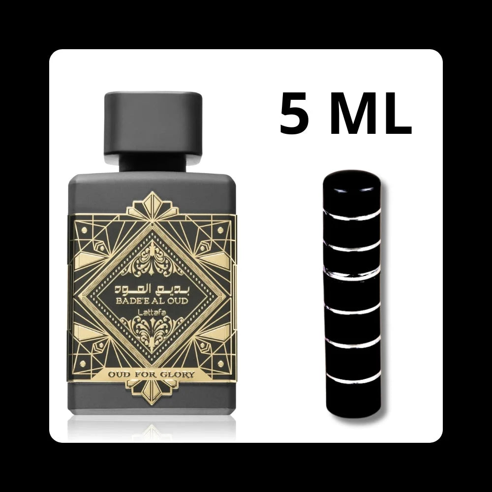 5 ML Bade’e Al Oud Oud For Glory Lattafa parfum Badee decant met gouden etiket