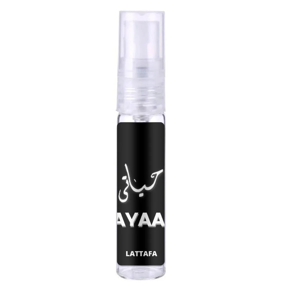 Zwarte en zilveren Zaafaran Parfum Hayaati met Arabische kalligrafie