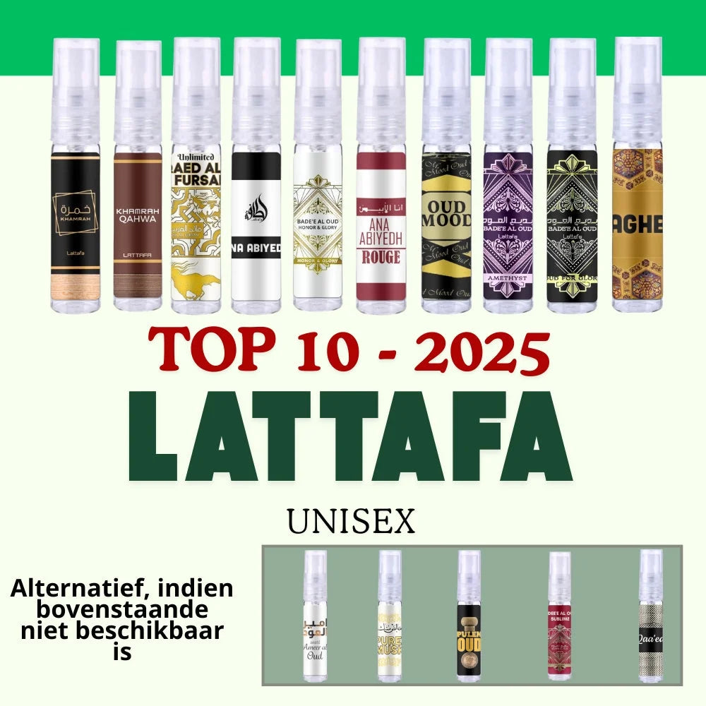 Sampleset Lattafa met Naffarh Amelo voor sillage longevity