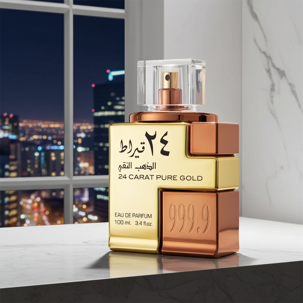 Botella con atomizador de oro puro de 24 quilates para perfume Lattafa