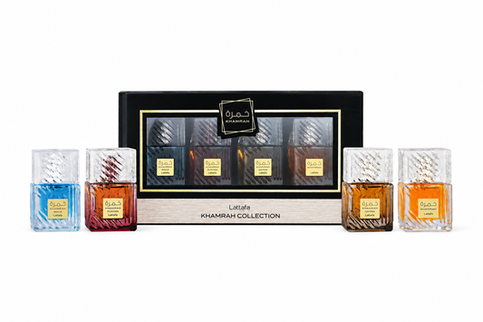Lattafa Khamrah Collection 4 x 25 ml: Khamrah, Qahwa, Dukhan en Waha met cadeaudoos