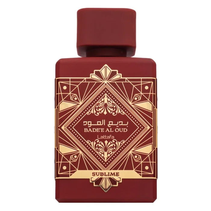Oud Sublime parfumflesje met goud Art Deco design voor Salepify app, sold out powered