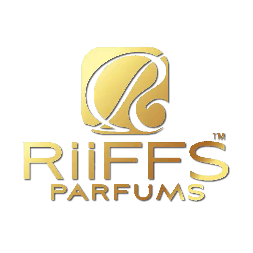 Gouden en witte logo voor Riiffs Parfums met een gestileerd ’R’ symbool.