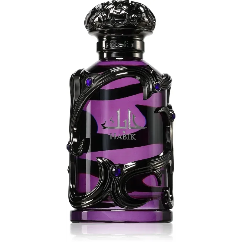 Habik for Men paars-zwarte parfumfles met intrigerend ontwerp en donkere dop