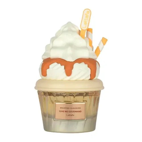 Vanille-ijs cup kaars met karameldruppels, Lattafa Give Me Gourmand Whipped Pleasure Eau