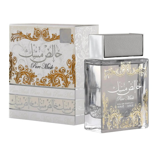 Lattafa Parfum Pure Musk 100ml glazen fles met zilveren dop